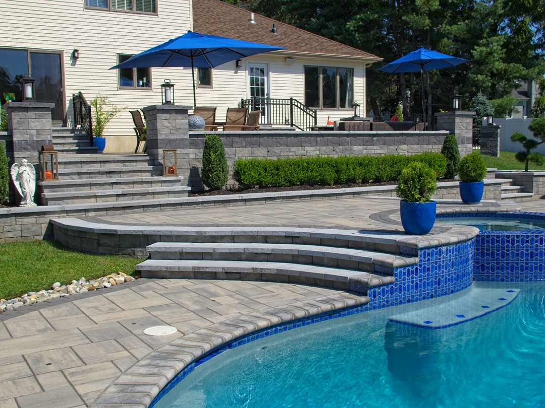 Paver patios walkways pool coping steps sitting walls Monmouth County NJ New Jersey